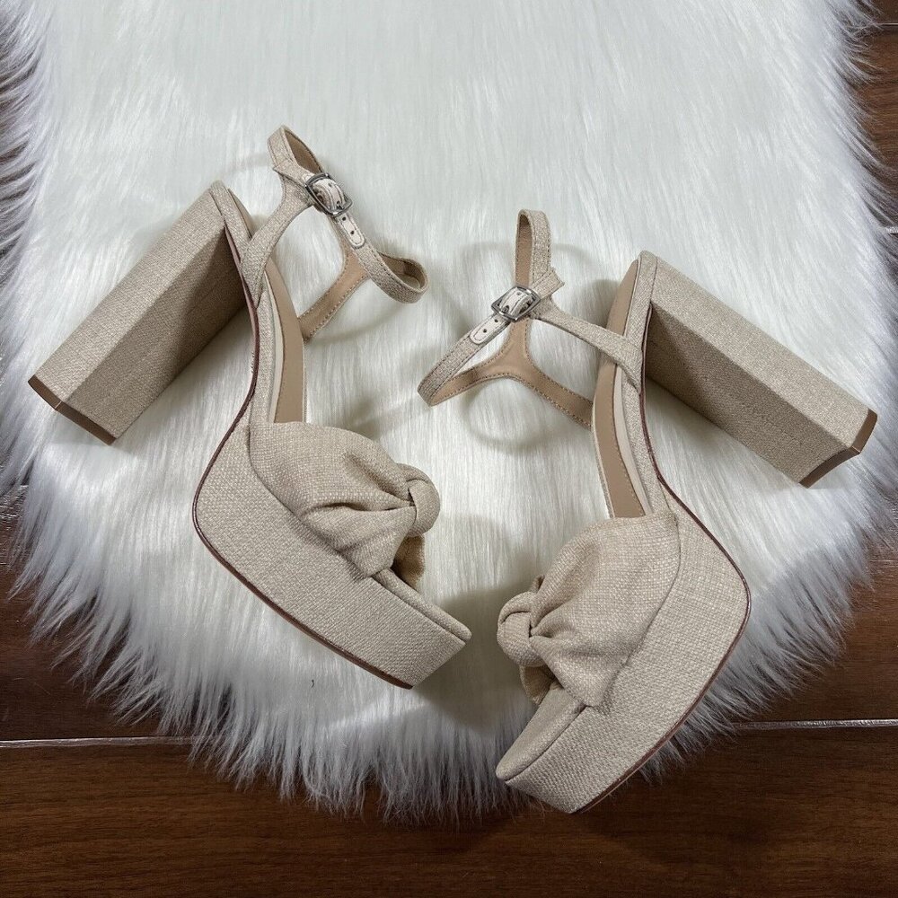 Women’s Beige Platform Knot Sandals - Ankle Strap